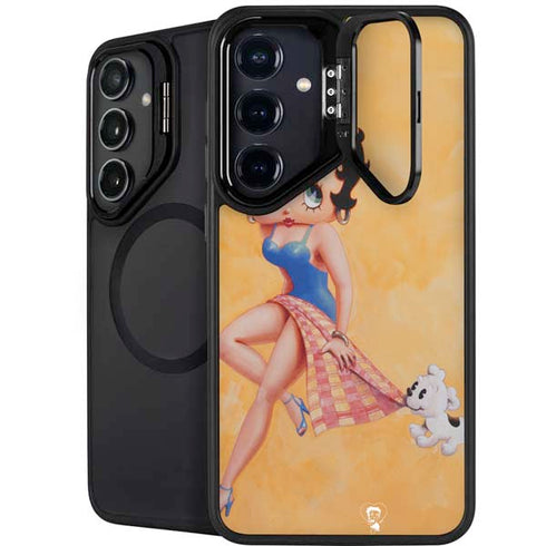 Betty Boop With Puppy Orange Background Galaxy S24 FE Kickstand Case